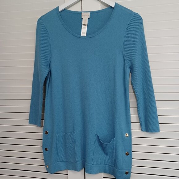 Chicos Sweater Vast Skies Pocket Detail Blue Pullover Womens Small NEW - Picture 8 of 8